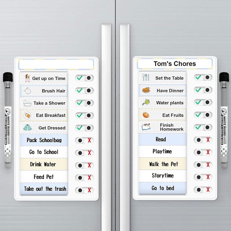 Jupyn Chore Chart for Kids – Daily Routine Chart, Morning/Bedtime Checklist, Magnetic to Do List, Dry Erase Visual Schedule, and Slider Chart for Fridge - Image 1